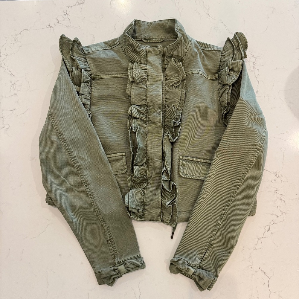 LoveShackFancy x Gap Ruffle Cropped Utility Jacket Medium NWT